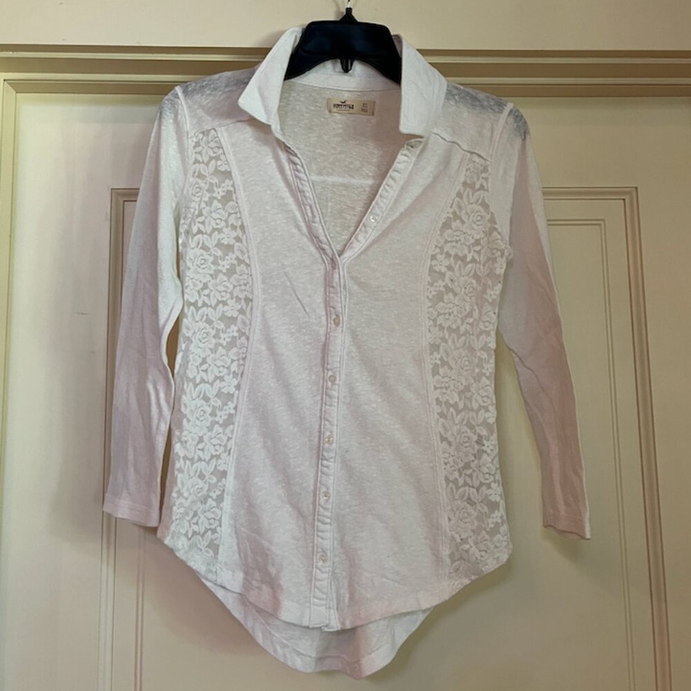 Hollister - White - Lace Panel - Vintage - 2000s - Western Collar - Button Down
